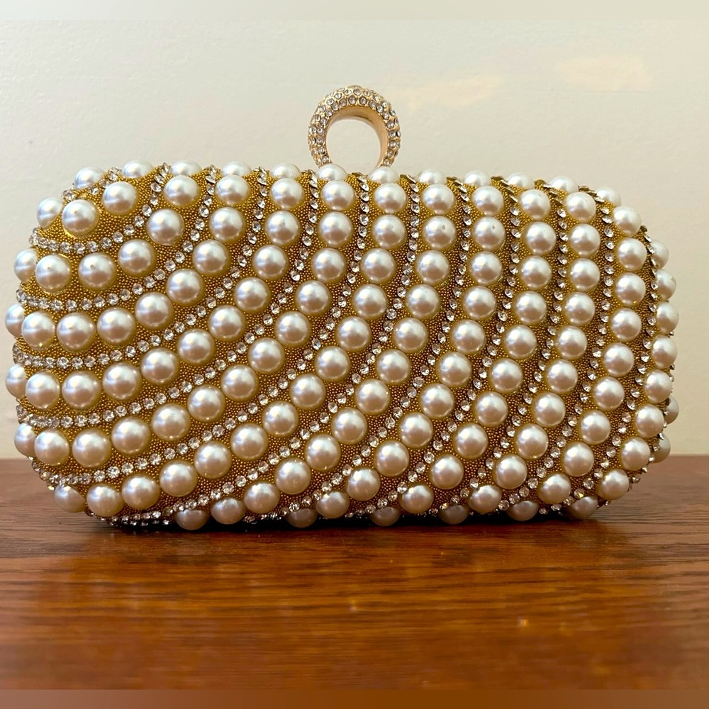 Lauren Lorraine Beaded Rhinestone Pearl Clutch NWOT